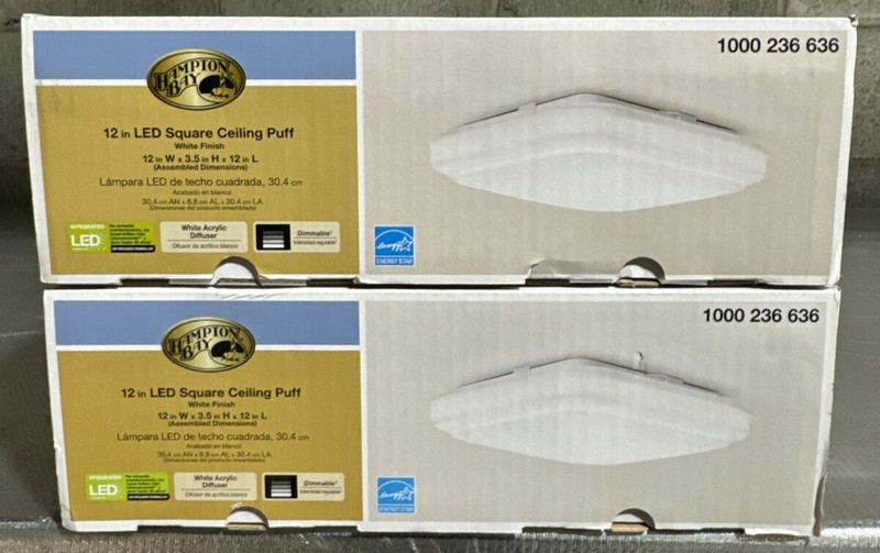 (2-Pk) Hampton Bay 12" Square LED Flush Mount Ceiling Light 4000K Bright White gallery