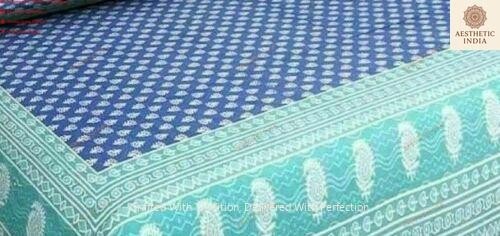 Traditional Screen Printed Blue 3 Kaam Buti Pure Cotton Double BedSheet With 2 P gallery