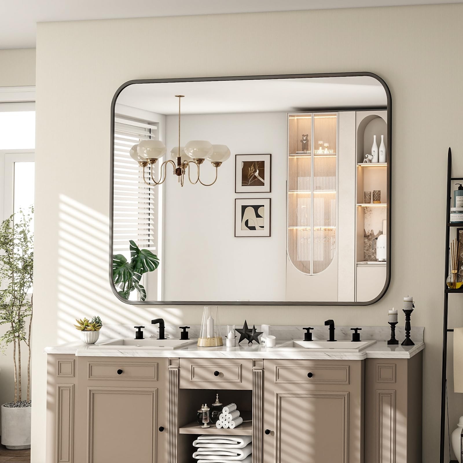 Riskioir 30×40 Inch Bathroom Mirror - Wall Mounted Vanity 40"L x 30"W, Black gallery
