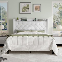 SHA CERLIN Queen Platform Bed Frame Model AK-7606-5 White Velvet