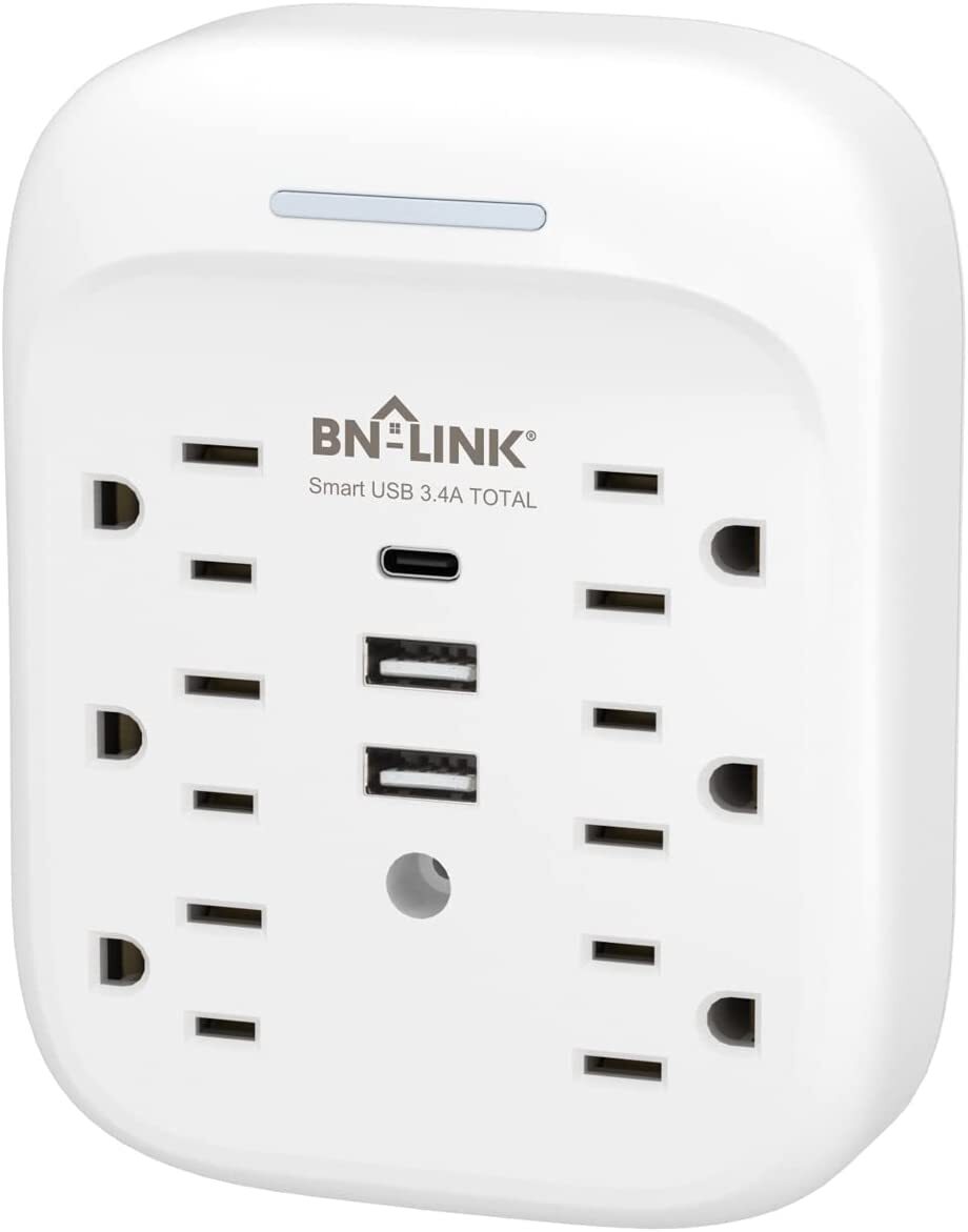 BN-LINK 6 Outlet Extender Multi Plug Outlet with 3 USB Charger Wall Adapter Tap gallery