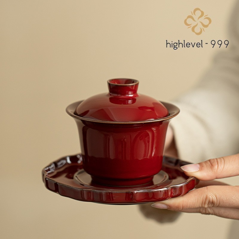 Jingdezhen Porcelain Gaiwan Solid Color Red Ceramic Tureen Cup Bowl Lid Saucer gallery