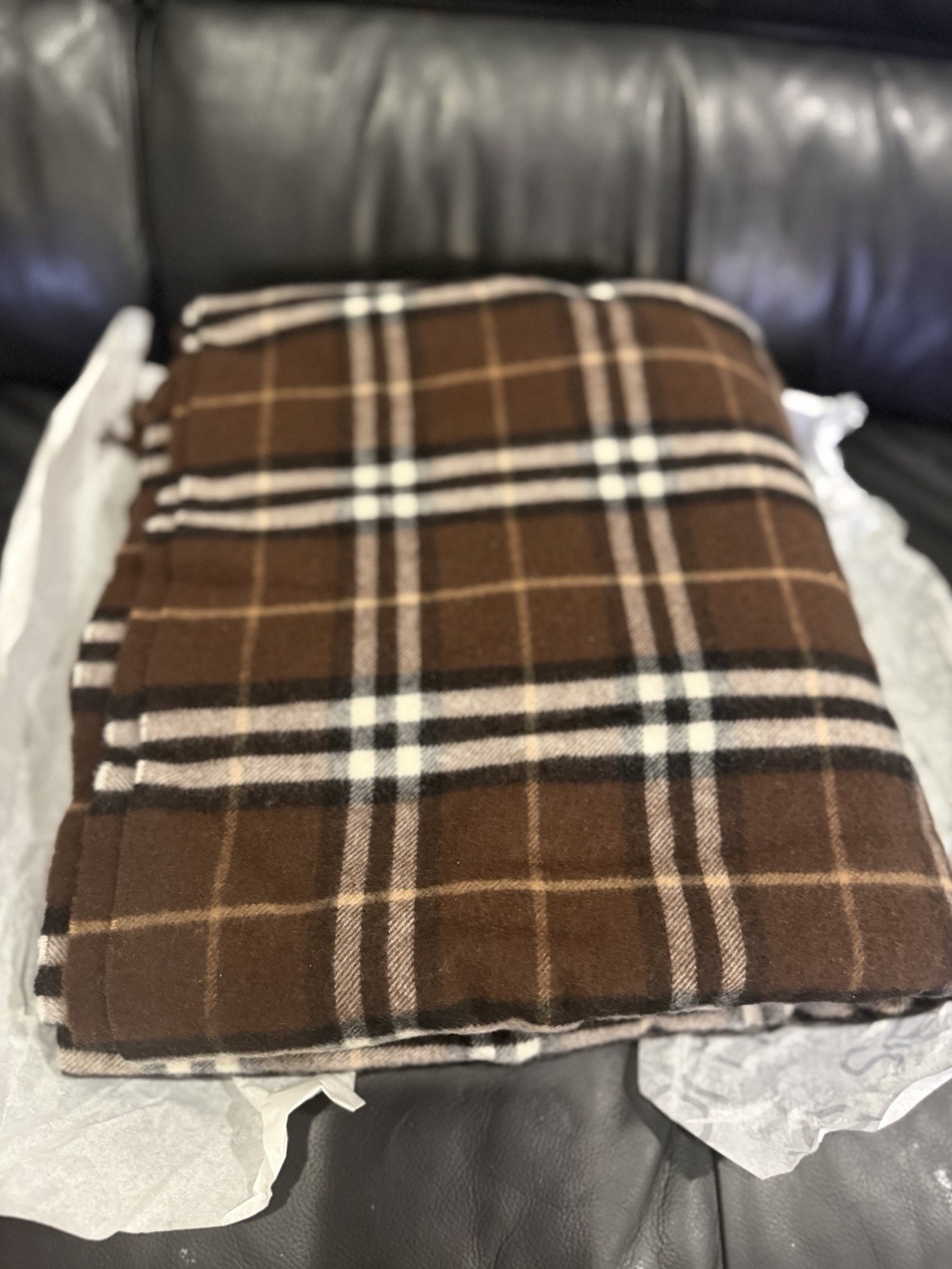 Burberry Check Wool Cashmere Blanket, Treacle Brown 78" x 55" , New gallery