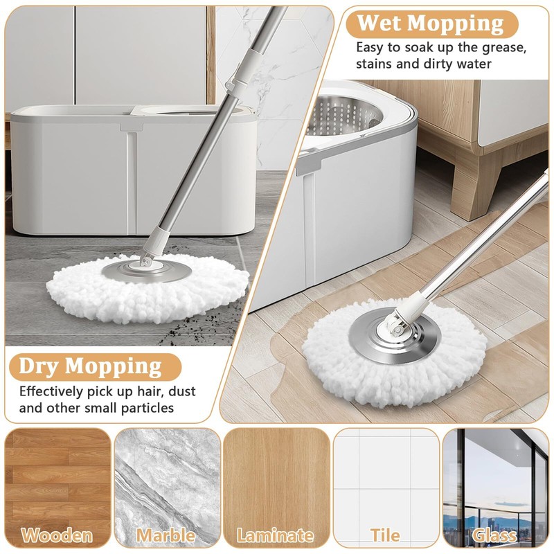 6 Pack Spin Mop Replacement Head For 360 Spin Mop System Standard Size Round Sha gallery