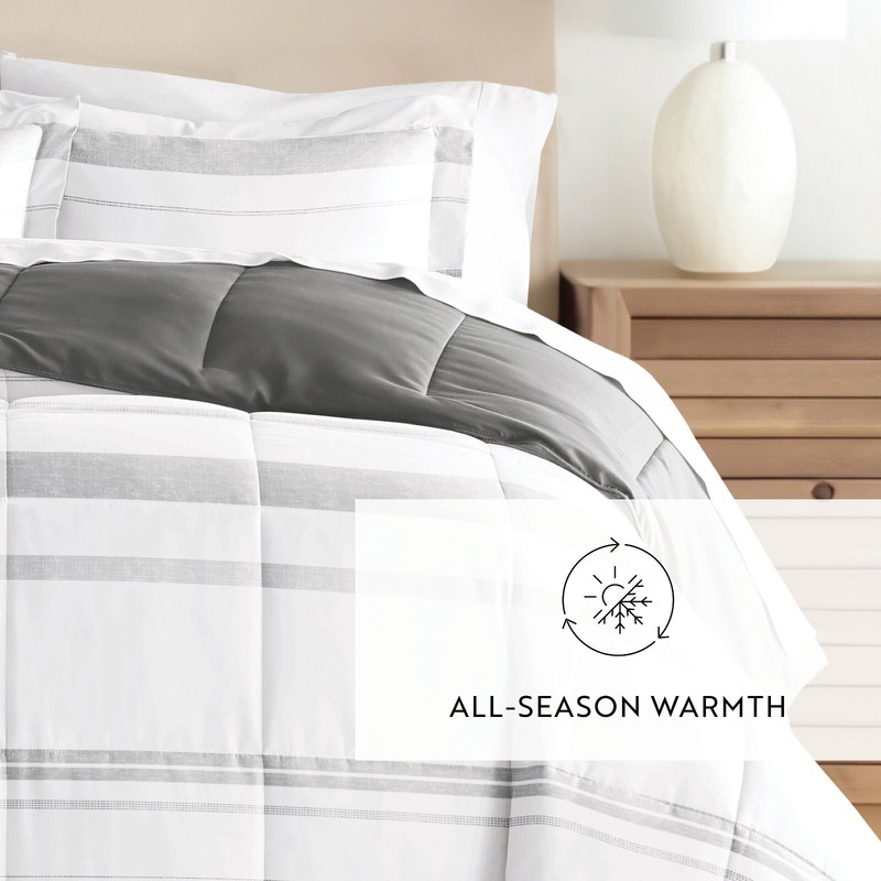 Kaycie Gray Striped Patterned Reversible Comforter gallery
