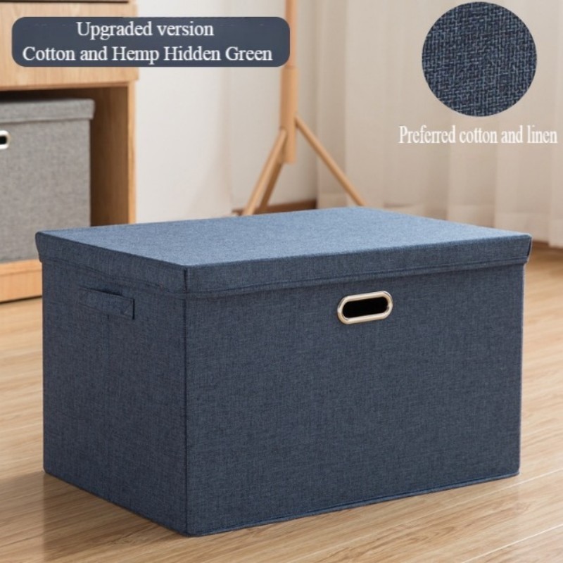 Large Foldable Storage Box with Lid Linen Fabric Closet Organizer Bin Blue 23 in gallery