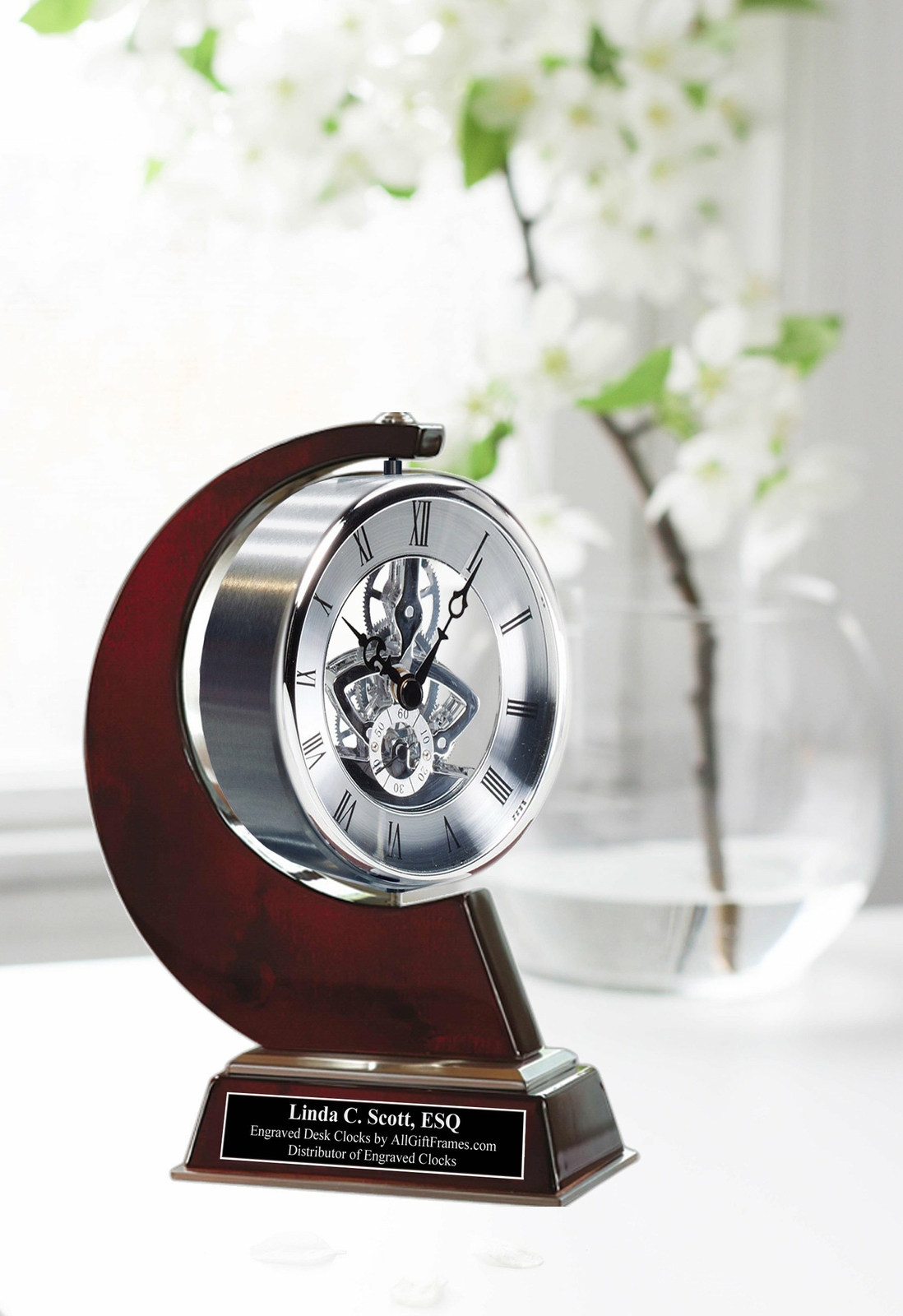 Luxurious Rotating Engineering Gear Display Desk Clock Aluminum Metal Gift Wood gallery