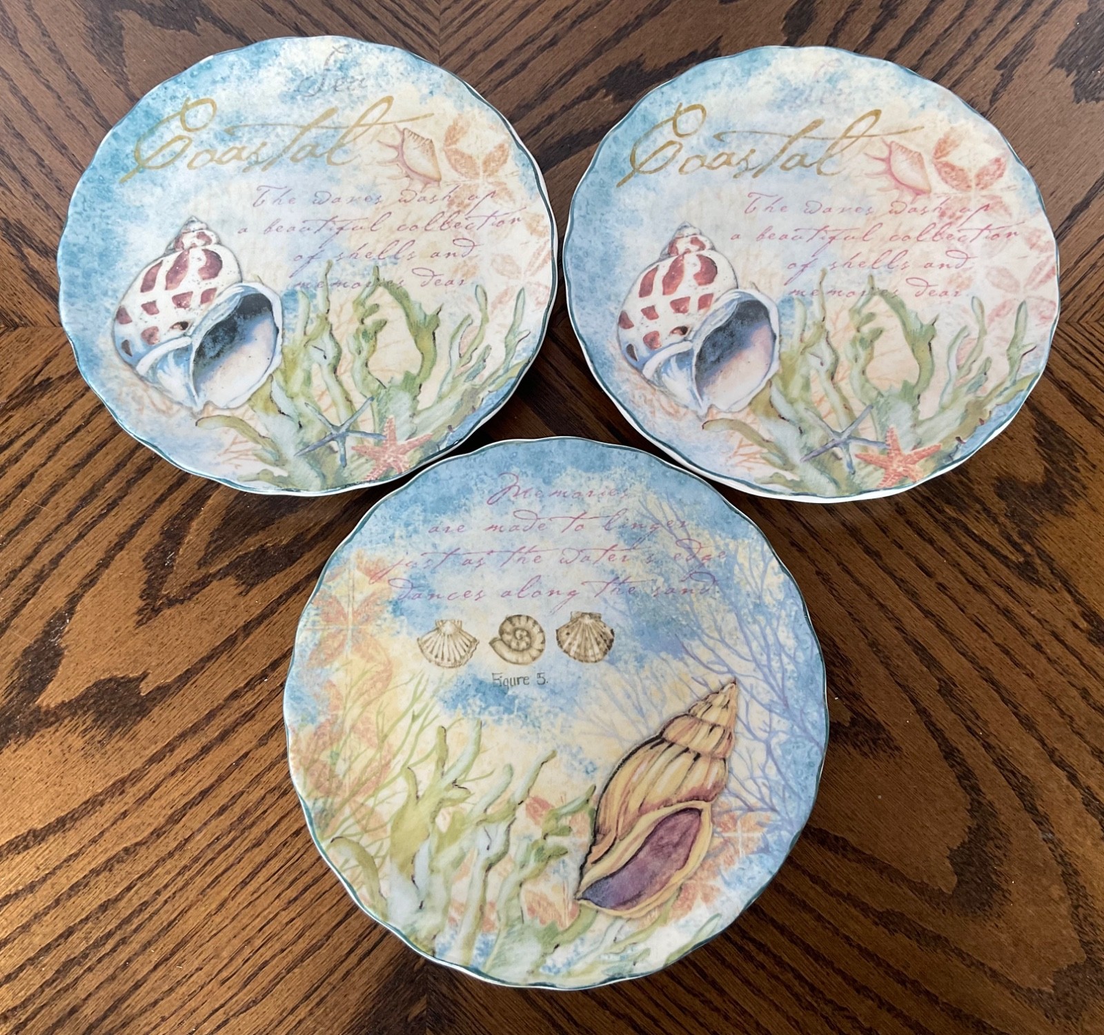 Cracker Barrel Coastal 3 Scalloped Salad Plates 8" Beach Seashell Susan Winget gallery
