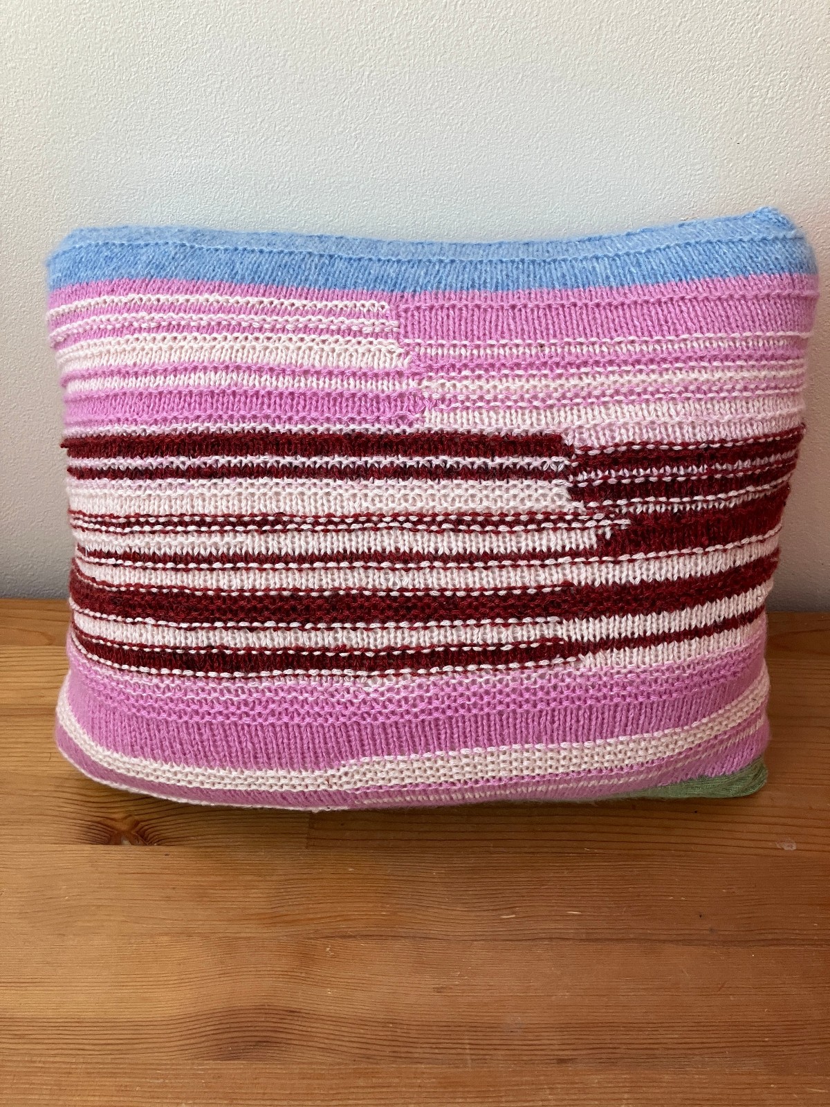 4 Ply Cashmere Handmade Knitted Multicolor Striped Pillow 14x17 in - 35x43 cm gallery