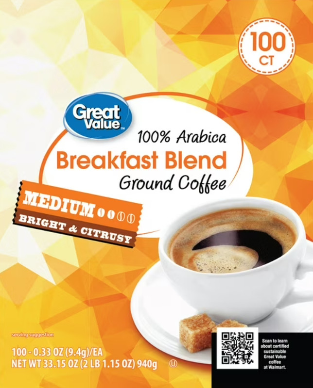 Great Value Arabica Breakfast Blend Coffee Pods Medium Roast 100 Count gallery