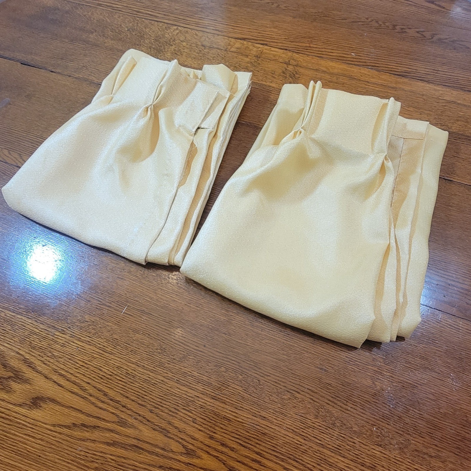 VTG 70s Window Curtain Panels Drapes Set of 2 Yellow Pinch Pleat Beige 23"x61" gallery
