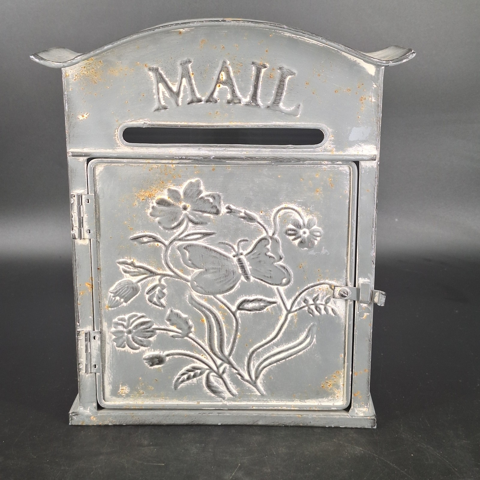 Farmhouse Mail Embossed Metal Wall Mount Mailbox Distressed Gray 10.5" x 12.25" gallery