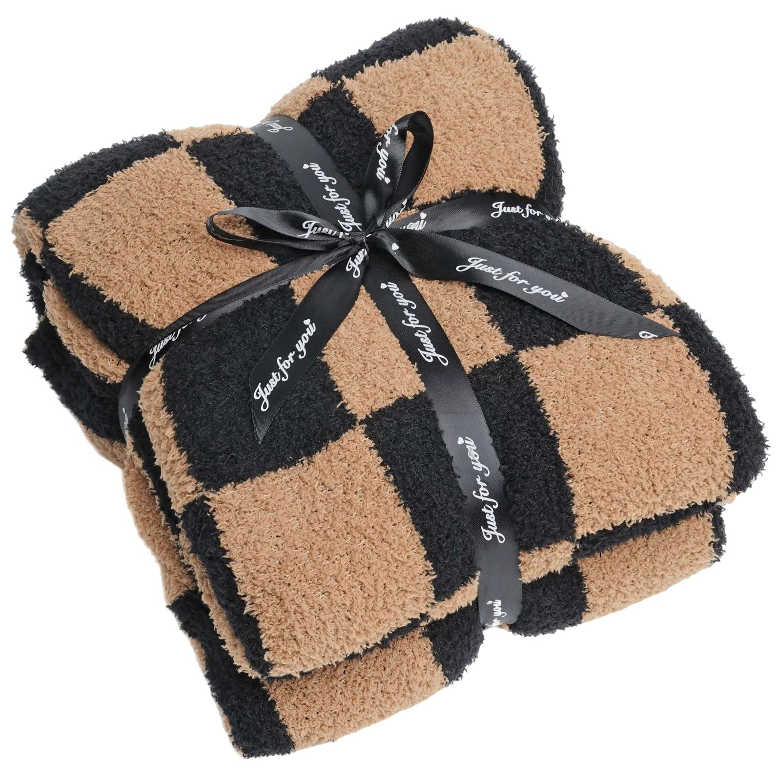 Black Brown Soft Reversible Checkered Knit Throw Blanket Sofa 51x63 Inch gallery