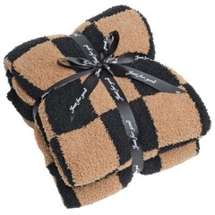 Black Brown Soft Reversible Checkered Knit Throw Blanket Sofa 51×63 Inch