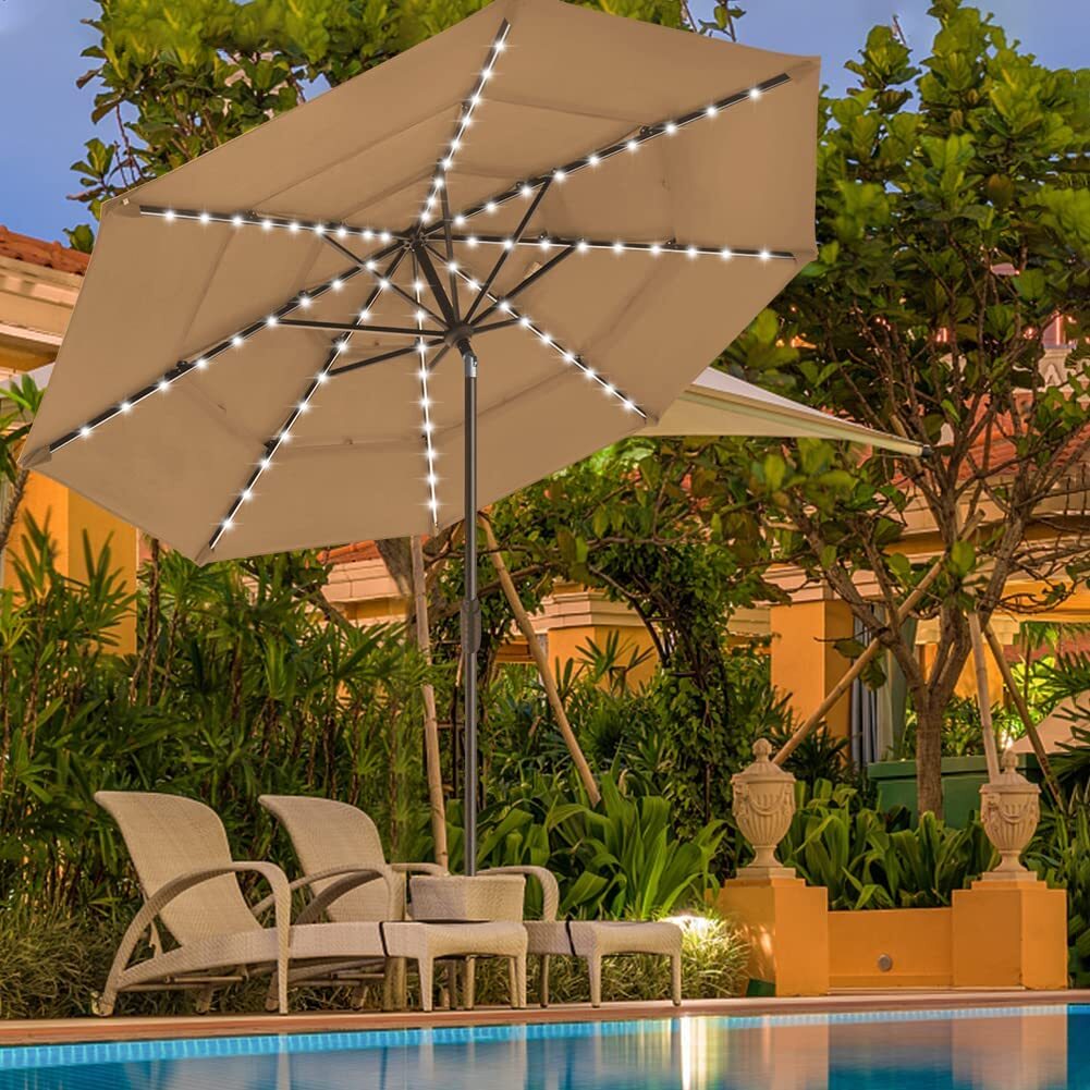 Clearance EliteShade Umbrella Solar 9ft 3 Tiers Market Umbrella w/ 80 LED Light gallery