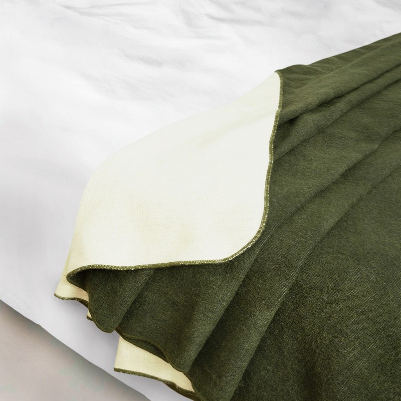 EXTRA LARGE SOFT & WARM ALPACA WOOL BLANKET 76x91" OLIVE GREEN SOLID PATTERN gallery