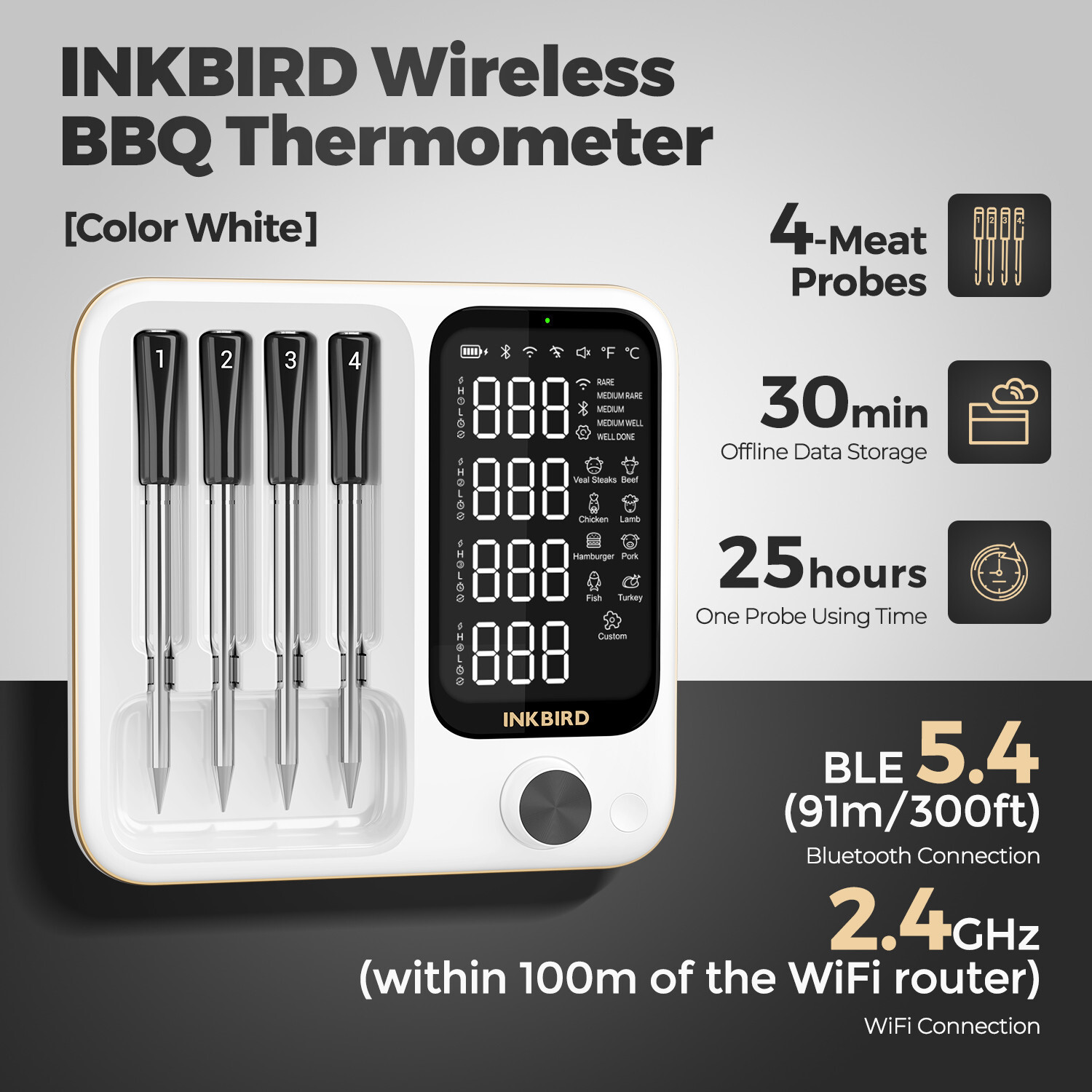 Inkbird Wireless Meat Thermometer Oven BBQ Cooking Bluetooth WiFi Remote Control gallery