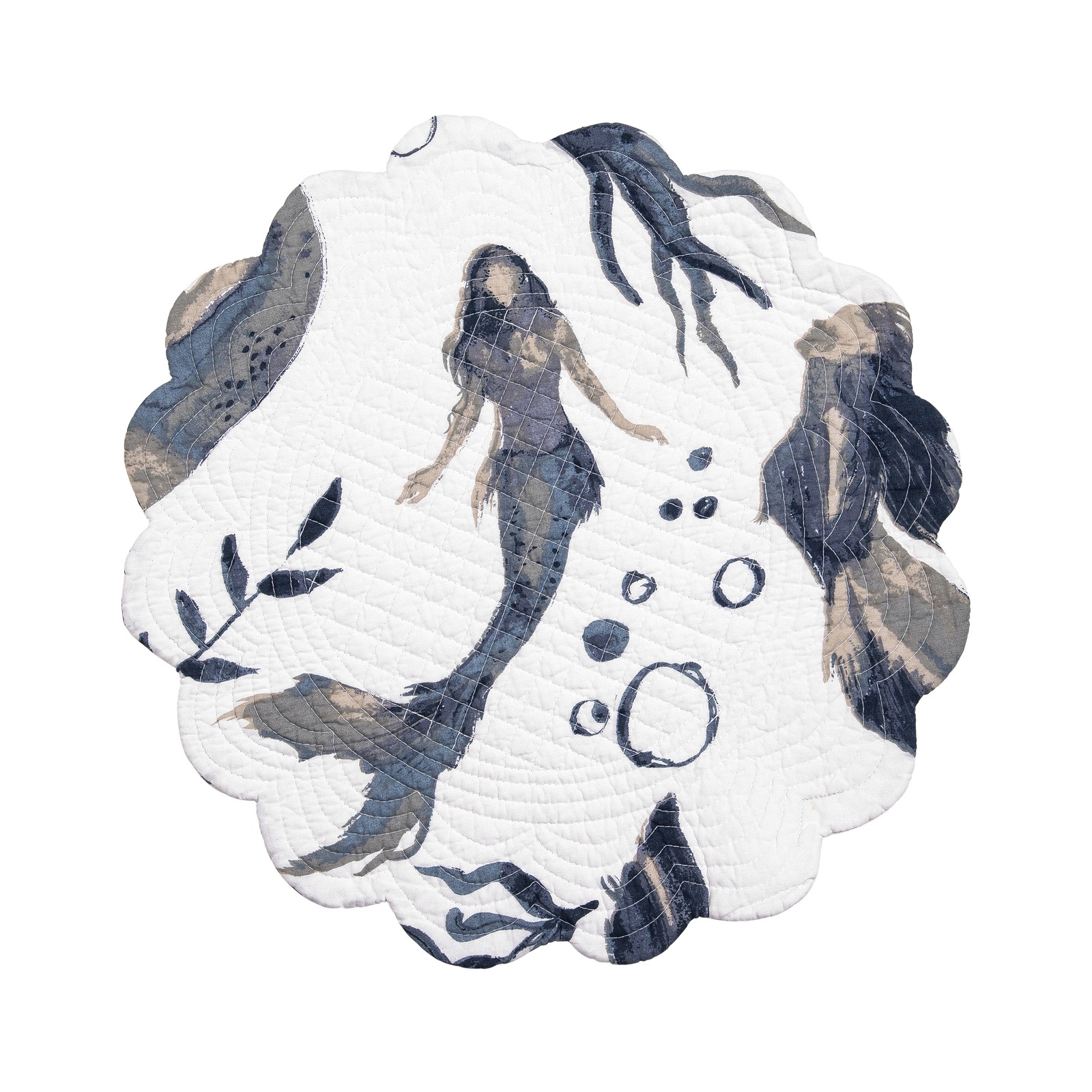 Sister Sirens Single Placemat Round Coastal Ocean Beach Nautical Blue And, 17" gallery
