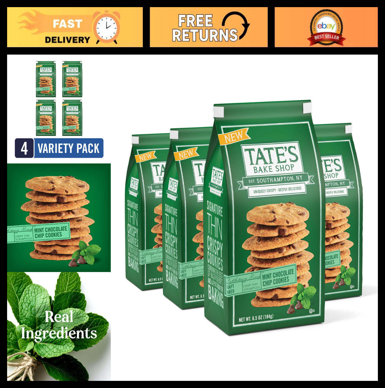 Mint Chocolate Chip Cookies - 4-6.5 oz Bags, Gourmet Treats, Fresh Baked Snacks gallery