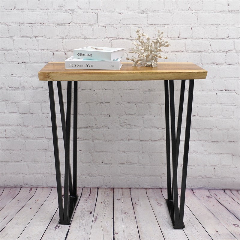 Rustic Natural Wood Rectangle Console Table with Metal Legs Sturdy Hand Made gallery