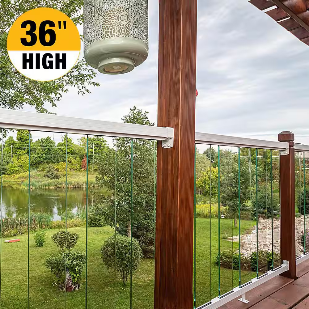 36 In. H X 6 In. W Aluminum Deck Railing Clear Glass Panel Kit for 36 In. High S gallery