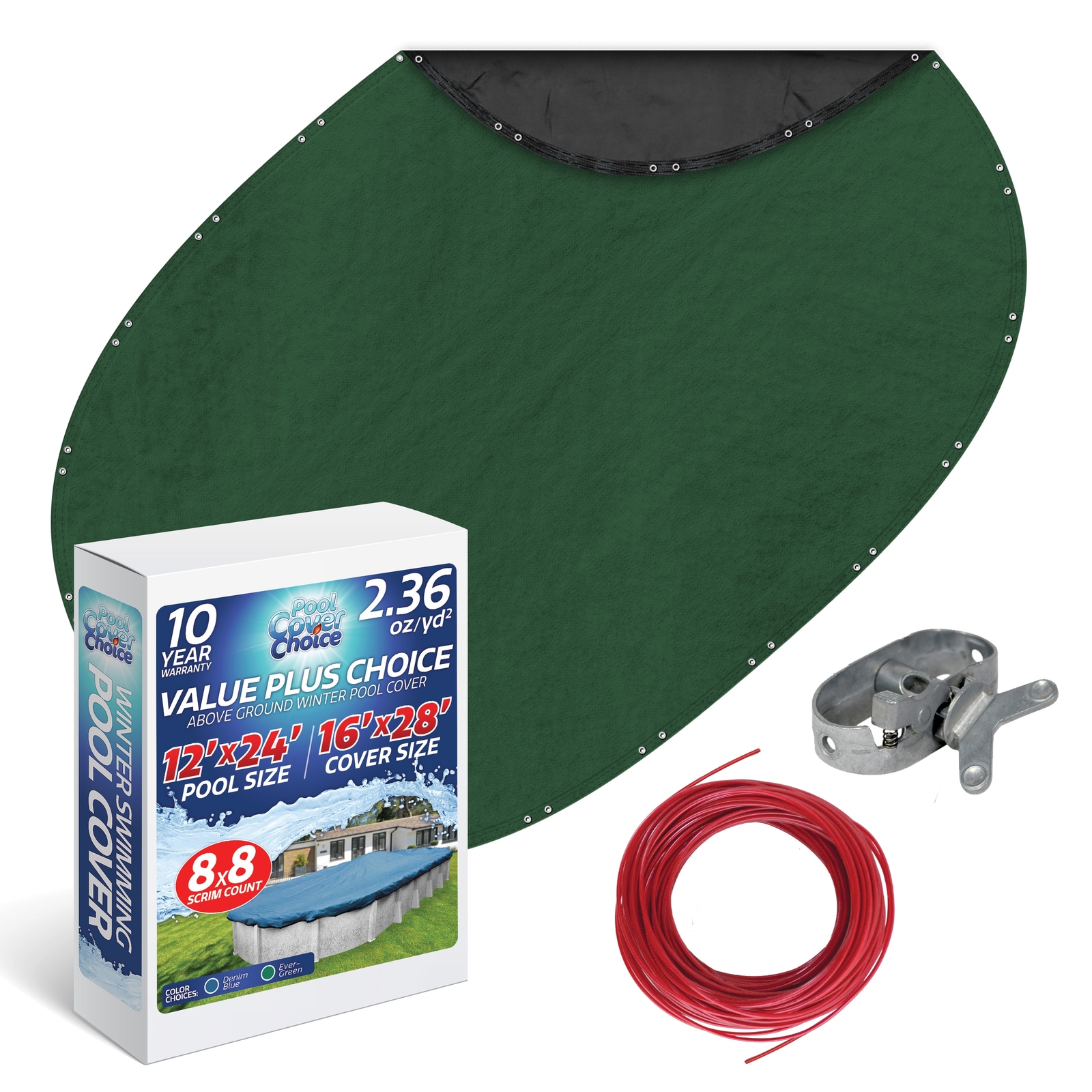 PoolCoverChoice Winter Swimming Pool Cover for 12 ft x 24 ft Oval Pool gallery