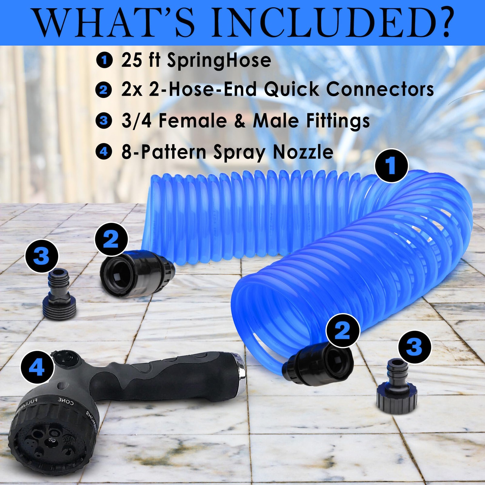 SpaceSaver SpringHose 25ft Coil Garden Hose with Nozzle for Small Spaces, Pat... gallery