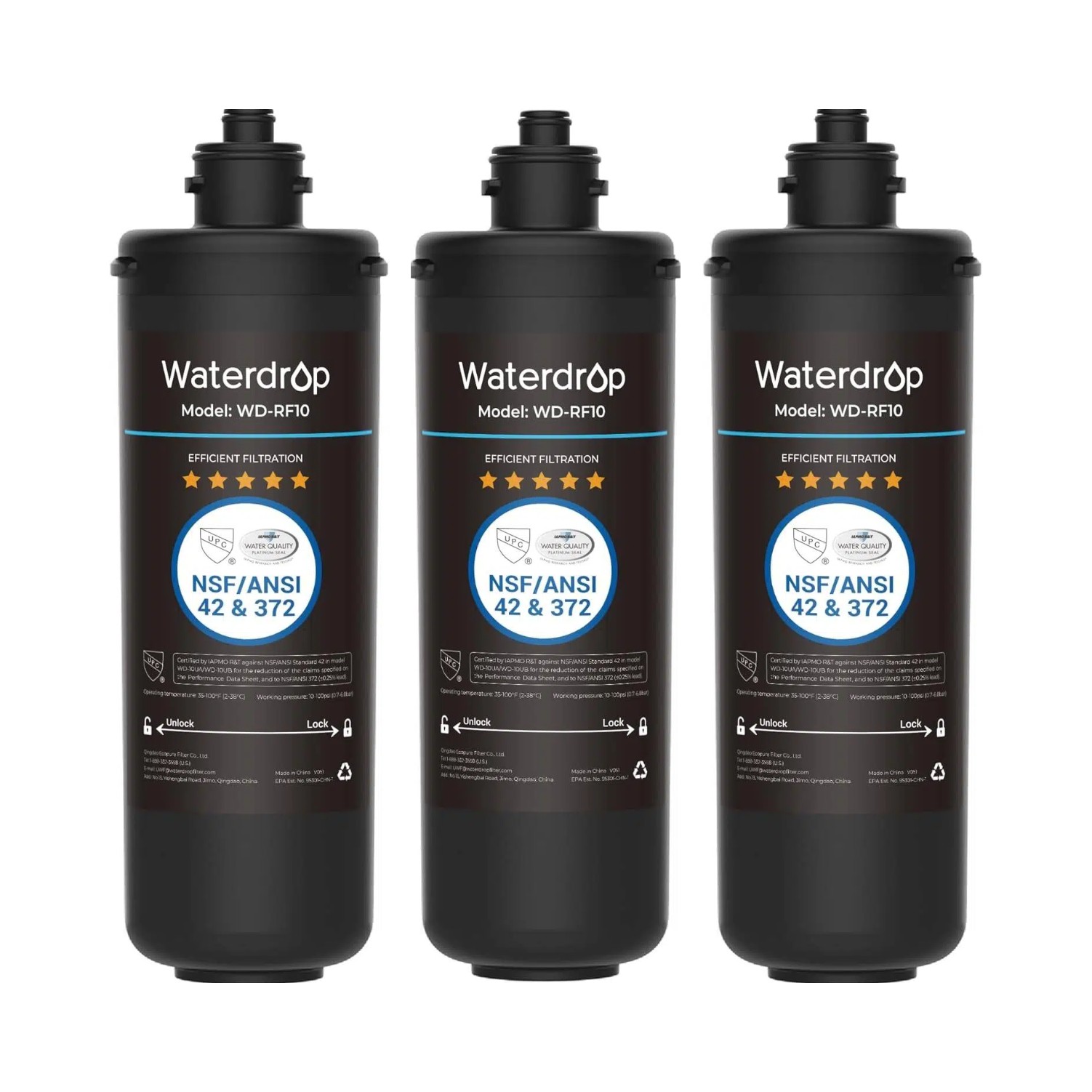 Waterdrop RF10 Replacement for 10UA/10UB Under Sink Water Filter, 3 PACK gallery
