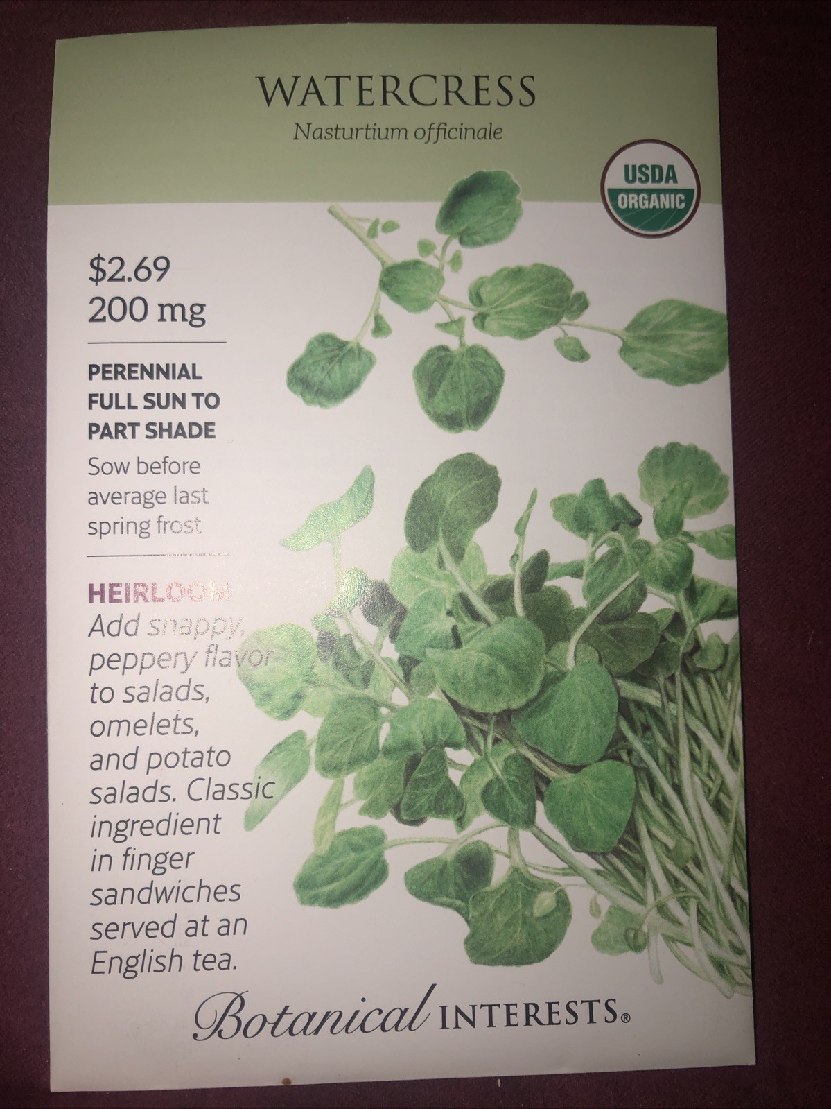 Watercress Heirloom Seeds Botanical Interests Exp. 12/2024 gallery