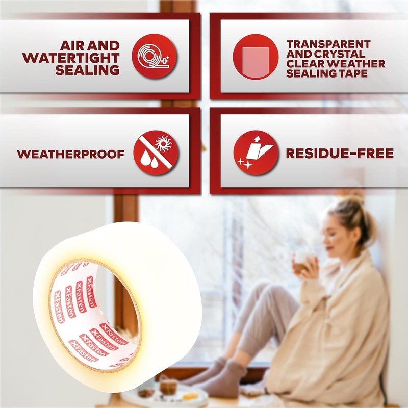 Clear Window Weather Sealing Tape, Draft Stopper Seal Film, Residue-Free, Transp gallery