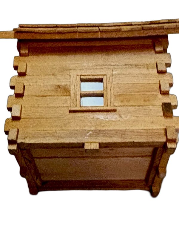 Vintage Primitive Log Cabin Handmade Unique Oak Amish Made Birdhouse WELL MADE gallery