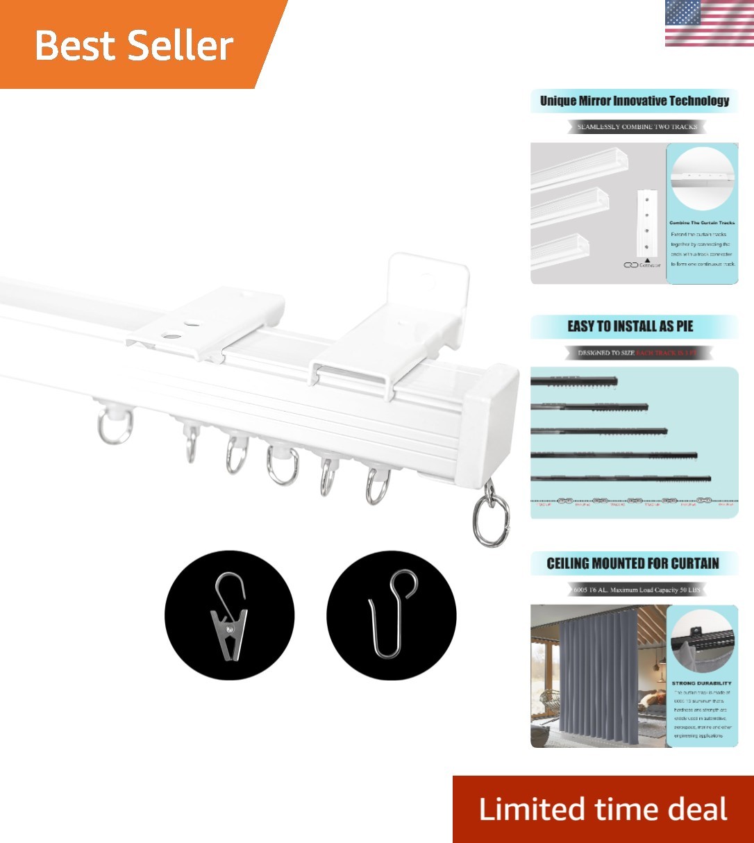 Heavy-Duty Ceiling Curtain Track Rail - Versatile Room Divider for 6-9ft Spaces gallery