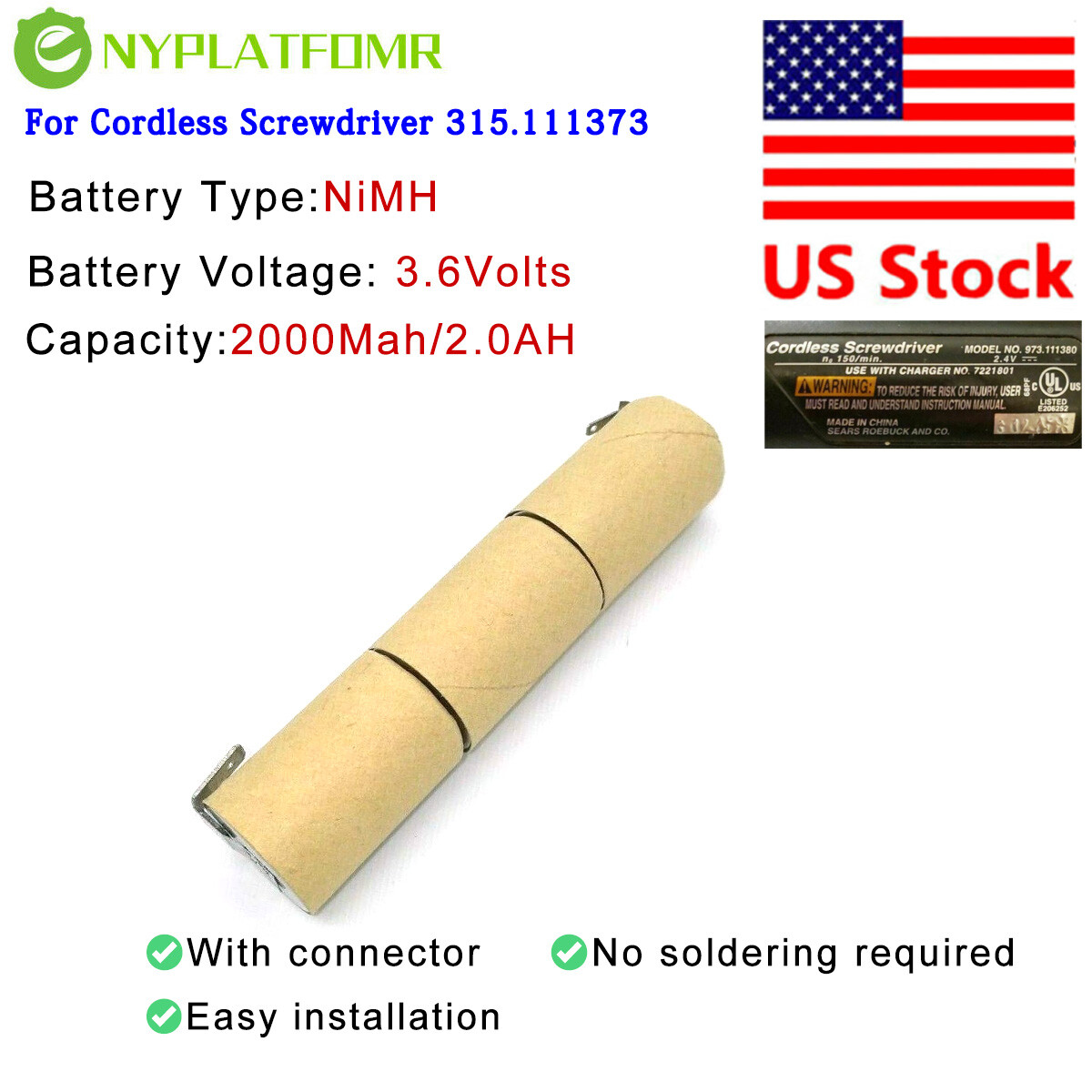 4/5SC 2000mAh for 3.6V Battery Pack craftsman 315.111373 cordless screw driver gallery