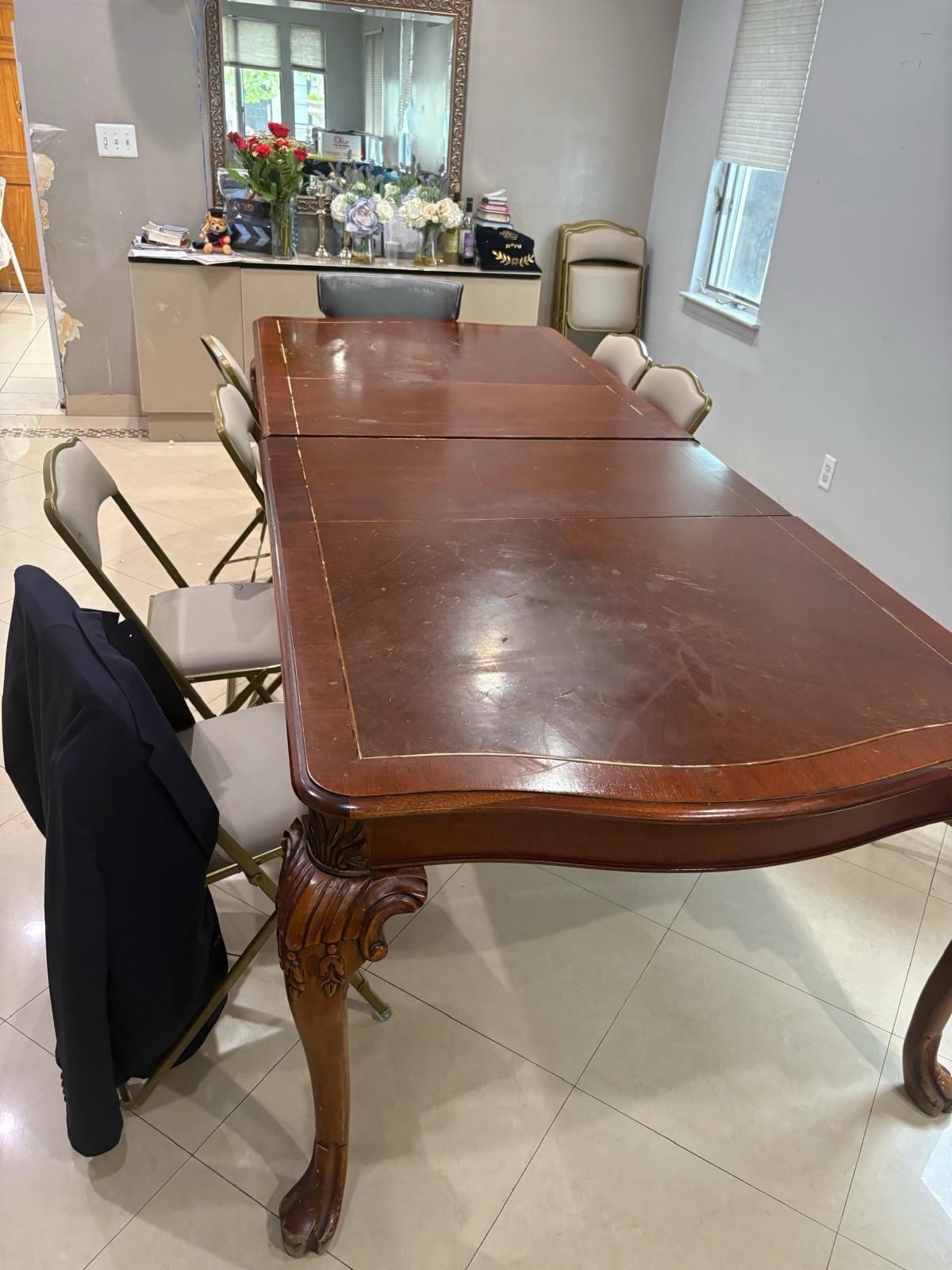 Dark Wood Brown Rectangular Dining Table with Curved Legs for Dining Room gallery