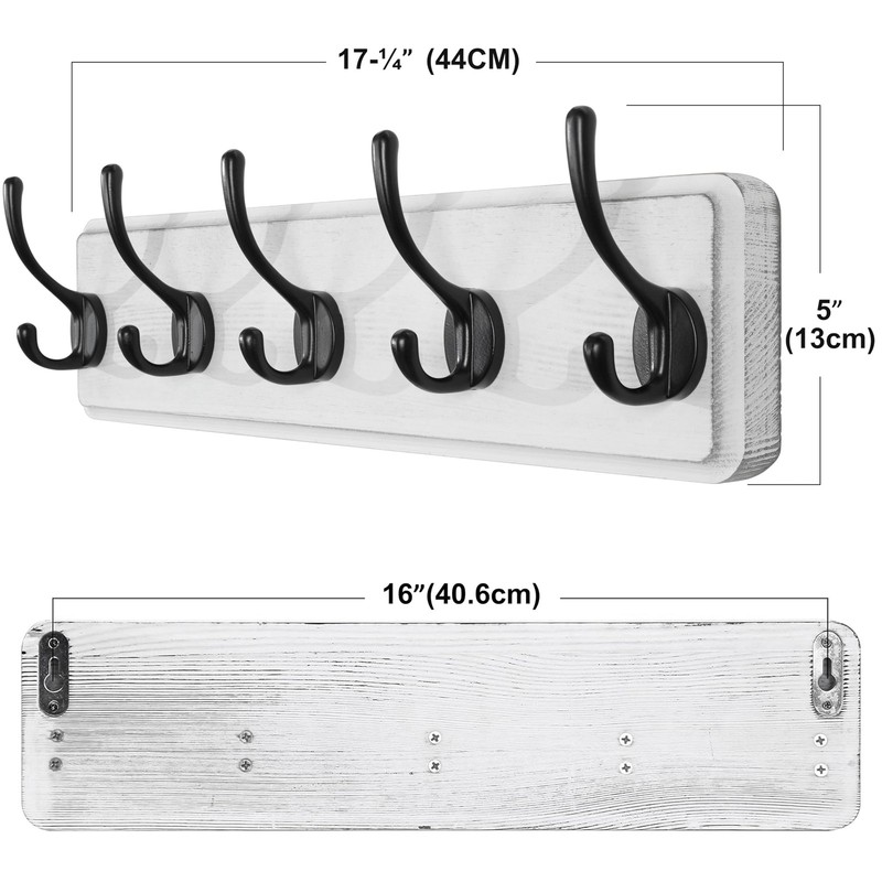Rustic Pine Solid Wood Wall Mount Coat Rack 5 Hooks Hanging Clothes Hanger gallery