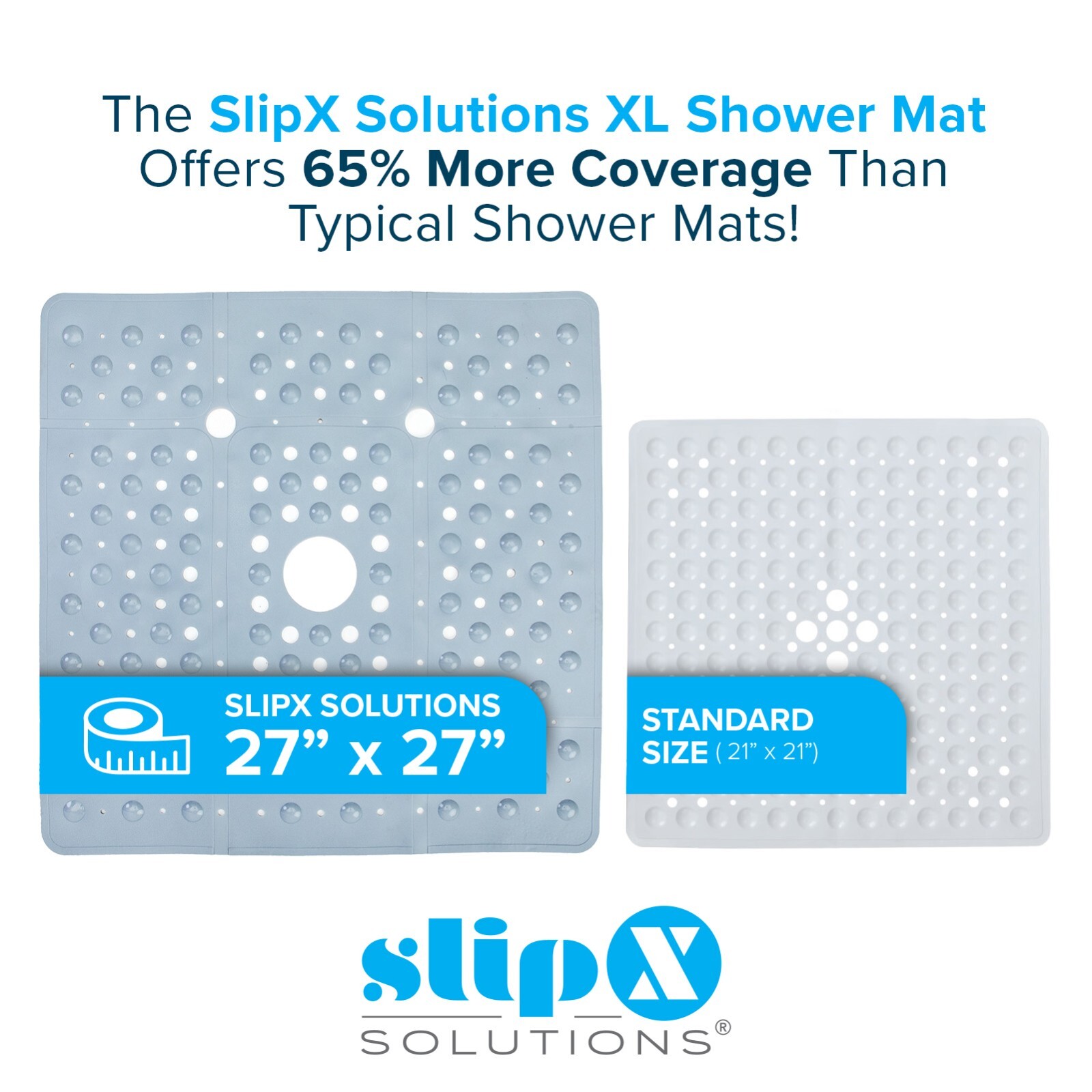 65% MORE COVERAGE! SlipX Solutions Solid Gray Extra Large Shower Mat (27") gallery