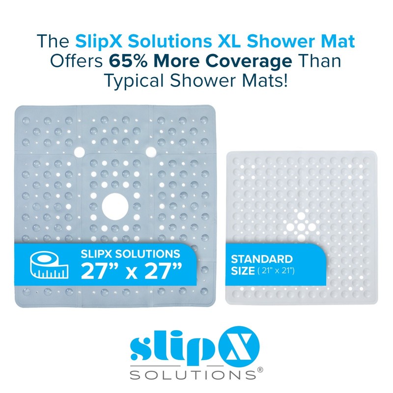 65% MORE COVERAGE! SlipX Solutions Solid Gray Extra Large Shower Mat (27") gallery