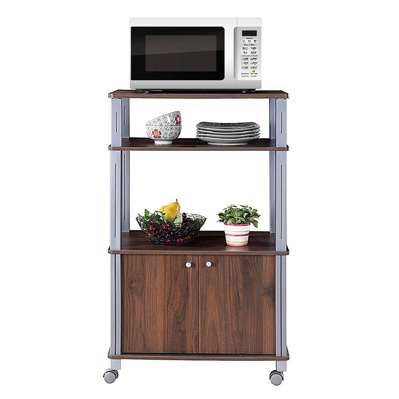 Bakers Rack Microwave Stand Rolling Storage Cart Multi-functional Display Walnut gallery