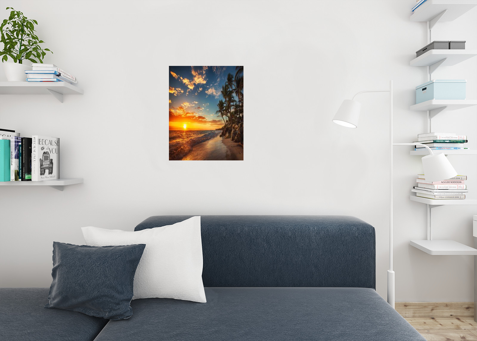 Sunset Over Tropical Beach Palm Tree Ocean Photo Poster Island Nature 24x16 gallery