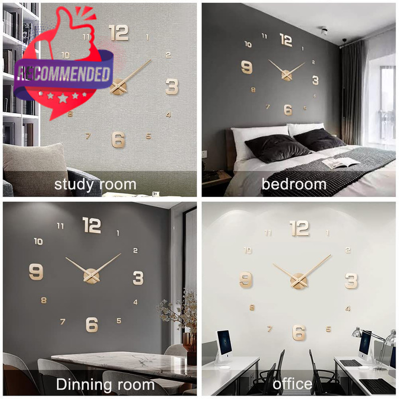 3D Acrylic Mirror DIY Wall Clock Large 39in Silent Gold Home Decor Modern Kit gallery