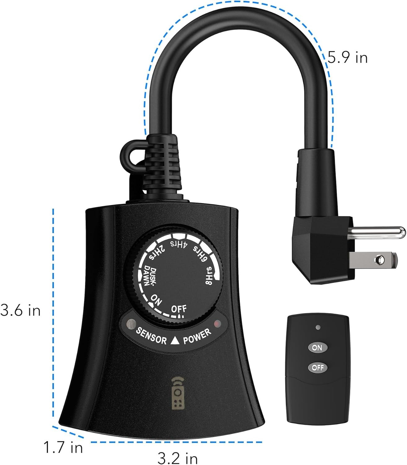 HBN Outdoor Light Timer with Remote Control, Waterproof Light Sensor, 2 Outlets gallery