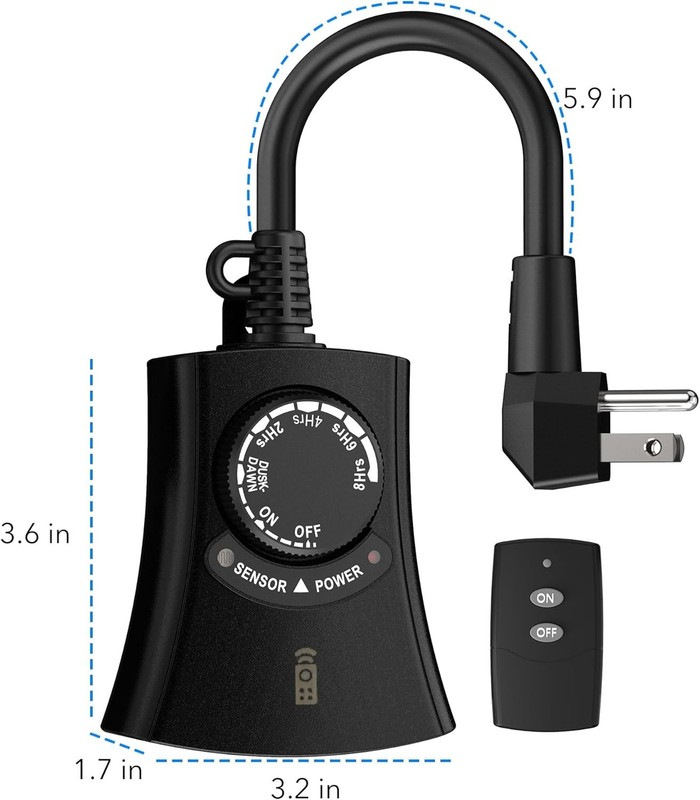 HBN Outdoor Light Timer with Remote Control, Waterproof Light Sensor, 2 Outlets gallery