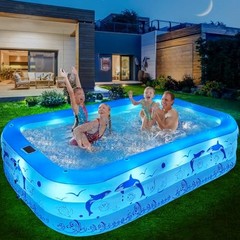 2026 Upgrade Inflatable Pool with Lights, Family Inflatable Swimming Pool for