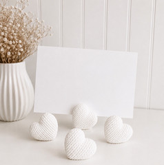 Blank White Solid Greeting Card with Heart Theme Decorations, No Text Inside