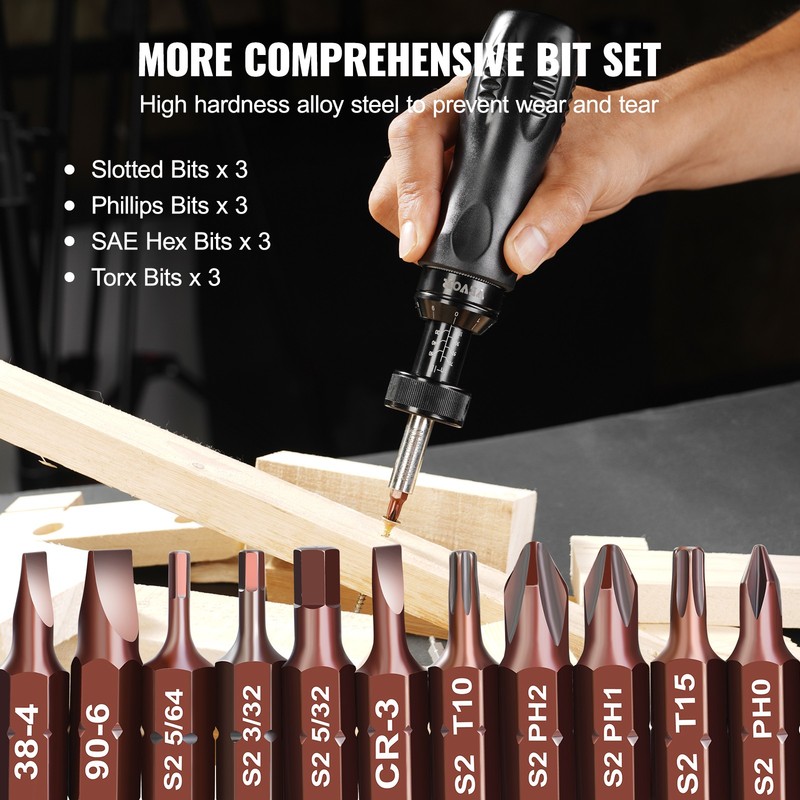 VEVOR Adjustable Torque Screwdriver 1/4" Range 10-70 in/lb w/ 1 in-lb Increment gallery