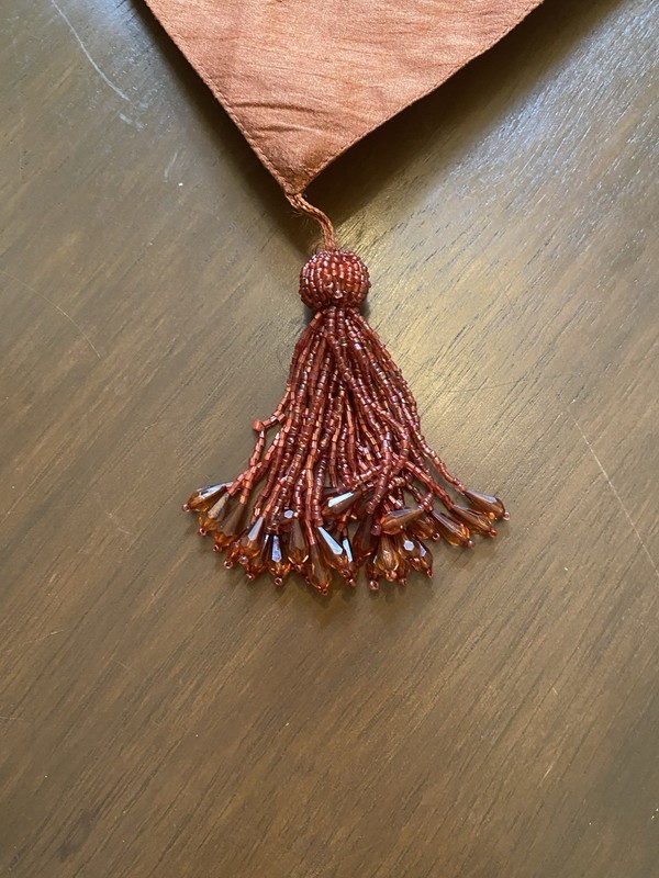 Hobby Lobby Table Runner 13”x 72" Rust/orange With Beaded Tassels And Sequins gallery