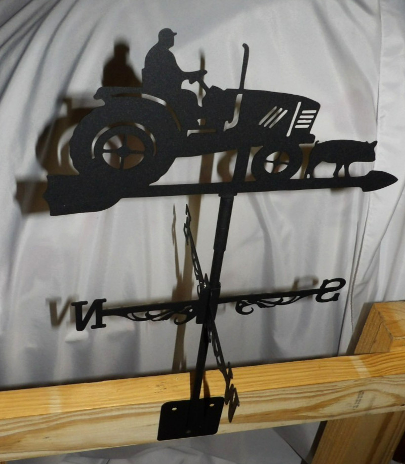 BLACK Metal WEATHERVANE Pig & Tractor Roof Mount YARD ART Measure 11"x11"x22 NEW gallery