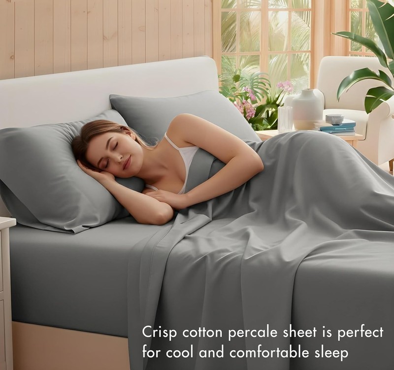 100% Cotton Percale Sheets Queen Size – Crisp Cooling Bed Sheets for Hot Slee... gallery