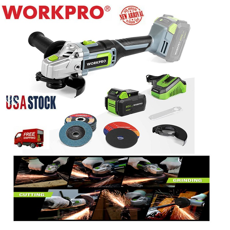 WORKPRO 20V Cordless Angle Grinder Kit w/ 4.0Ah Lithium-Ion Battery Fast Charger gallery