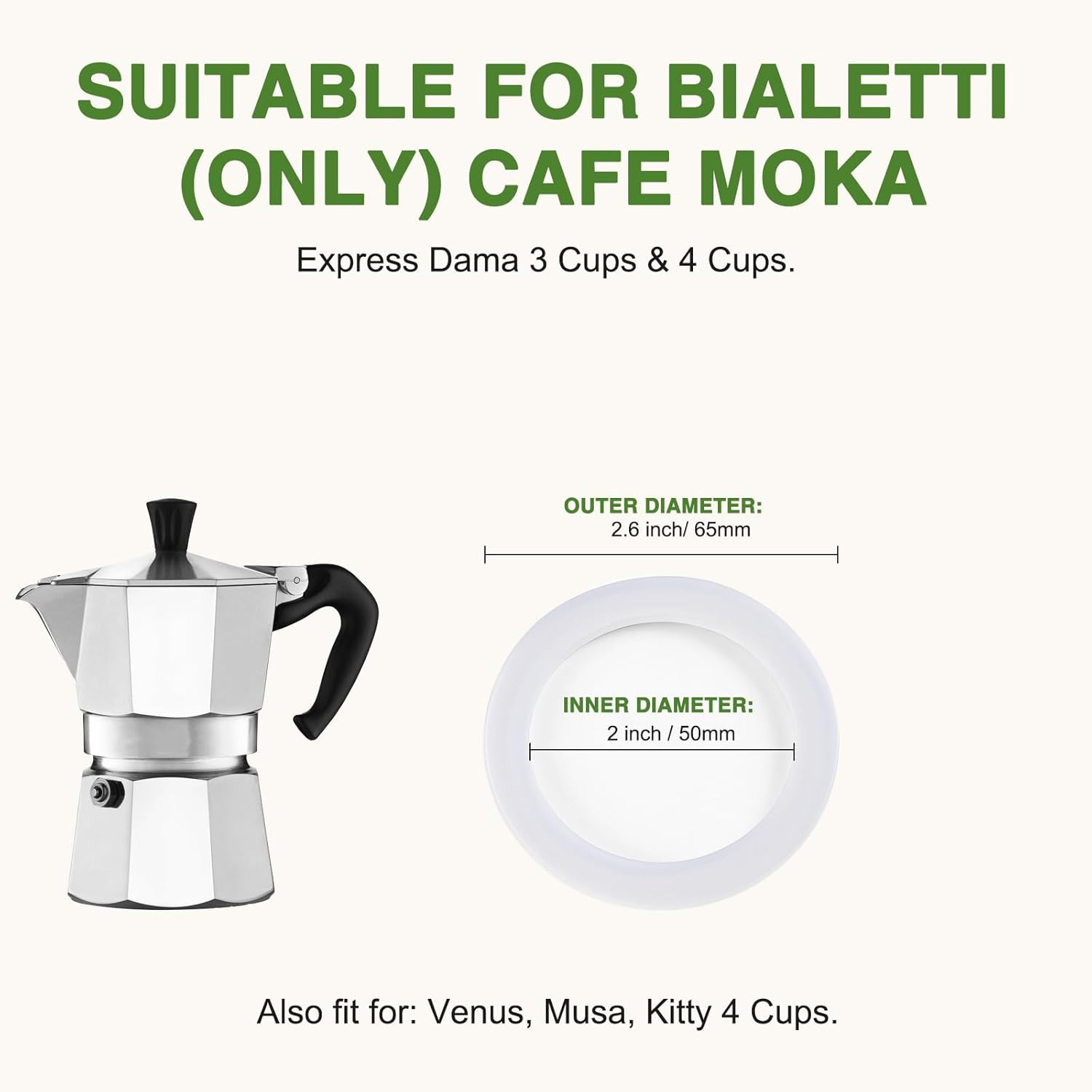 4 Pack Gasket Seal Rings for Bialetti Moka Express Dama 3/4 Cups-Food Grade S... gallery